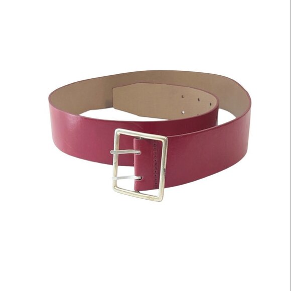 Anne Klein Vegan Leather 2 Prong Silver Tone Belt Retro Y2K 90's Red - Picture 2 of 7
